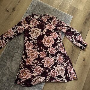 Maurices Floral Long Sleeve Dress - Pink and Burgundy